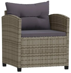 3 pcs conjunto lounge de jardim c/ almofadões vime PE cinzento