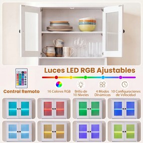 Armário de cozinha, 60 x 40 x 163 cm, Luzes LED RGB Reguláveis, Branco