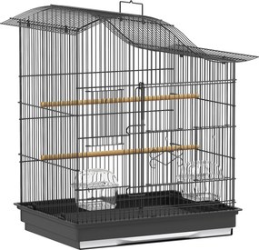 PawHut Gaiola para Pássaros com 4 Portas, 2 Comedouros, 2 Poleiros e Bandeja, em Metal e Plástico, 47.5x36x54.5 cm, Preto | Aosom Portugal