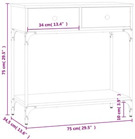 Mesa consola 75x34,5x75 cm derivados de madeira carvalho sonoma