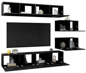 6 pcs conjunto de móveis de TV contraplacado preto