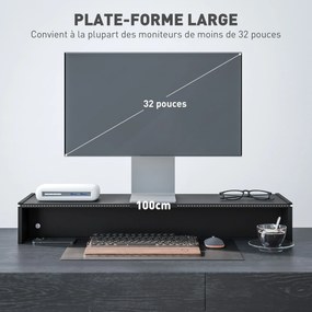 Suporte elevador para ecrã de computador de secretária, com 100 cm, com dois compartimentos, preto