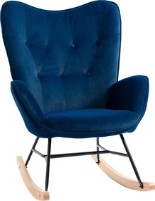 Cadeira de baloiço, confortável com estrutura em madeira maciça e metal para a sala de estar, quarto, varanda, veludo azul