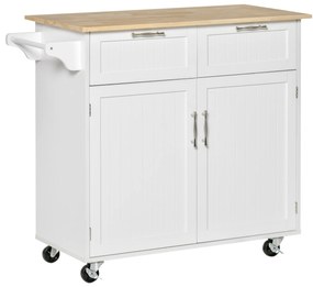 HOMCOM Carrinho de Cozinha com Rodas Móvel Auxiliar de Cozinha com 2 Gavetas 2 Portas Prateleira Ajustável 104x46x91 cm Branco | Aosom Portugal