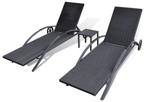 Espreguiçadeiras com mesa vime PE preto