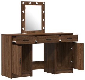 Conjunto de Mesa de Maquilhagem de 3 Peças com LED em Carvalho Preto