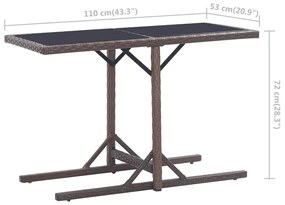 Mesa de jardim 110x53x72 cm vidro e vime PE castanho
