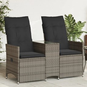 vidaXL Sofá de jardim reclinável 2 lugares com mesa vime PE cinzento