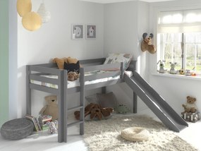 Cama alta de Criança PINO 90 x 200 cm + estrado + escada + escorrega Cinzenta