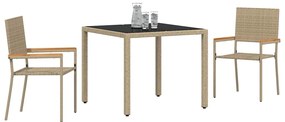 Conjunto de Jantar de Jardim vidaXL 3 Peças Bege Rattan Poli