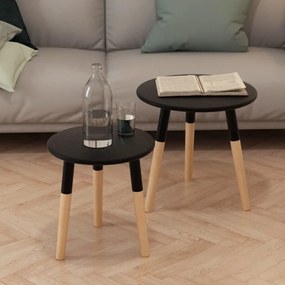 vidaXL Conjunto mesas de apoio 2 pcs pinho maciço preto