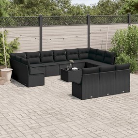 14 pcs conjunto de sofás p/ jardim c/ almofadões vime PE preto