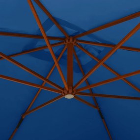 Guarda-sol cantilever c/ poste de madeira 400x300 cm azul