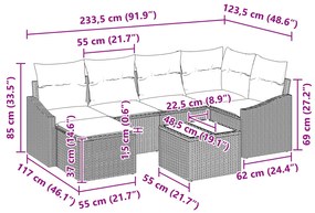 Conjunto de Sofá de Jardim de 7 Peças com Almofadas Bege Rattan Poliés