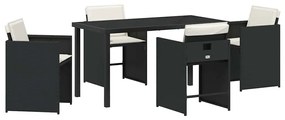 Conjunto de Jantar de Jardim 5 Peças com Almofadas Preto Vime PE