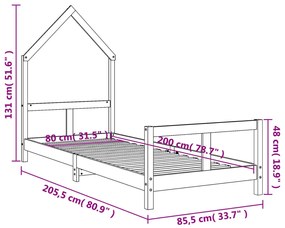 Estrutura de cama infantil 80x200 cm pinho maciço preto