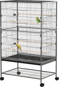 Gaiola para Aves com Suporte, 78 x 52 x 132 cm, 4 Poleiros em Madeira, Cinzento-escuro
