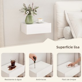 Conjunto de 2 Mesas de Cabeceira de Parede Mesas de Cabeceira Flutuantes com 1 Gaveta para Quarto 40x30x15 cm Branco