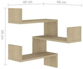 Estantes canto p/ parede 2pcs 40x40x50cm contrap. carv. sonoma