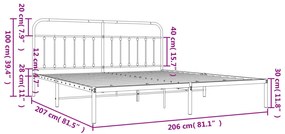 Estrutura de cama com cabeceira 200x200 cm metal preto