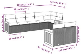 8 pcs conjunto sofás de jardim c/ almofadões vime PE cinzento