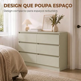Cómoda com 6 Gavetas, Design Moderno de Coluna Dupla, para Quarto e Sala, 100 x 35 x 69 cm, Castanho Claro
