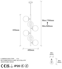 Candeeiro Chandelier Fazli – Preto Antique Cream – 40 x 40 x 86-176 cm