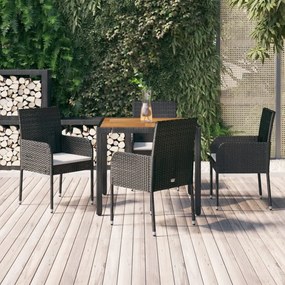 vidaXL 5 pcs conjunto de jantar p/ jardim c/ almofadões vime PE preto