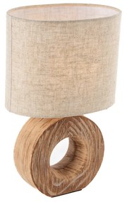 Candeeiro de mesa moderno com impressão de madeira e abajur bege - Meau Rústico