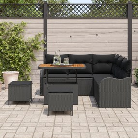 Conjunto de Sofá Jardim vidaXL de 8 Peças com Almofadas Preto Rattan P
