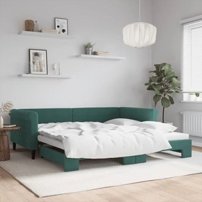 vidaXL Sofá-cama com gavetão 100x200 cm veludo verde-escuro
