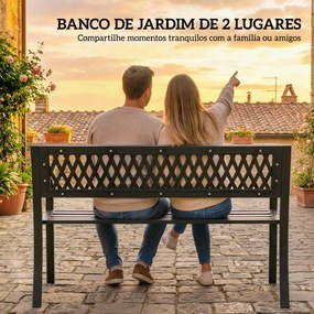 Banco de Jardim Exterior de 2 Lugares com Assento Ripado Apoios de Braço e Estrutura de Aço 119x50x75 cm Preto
