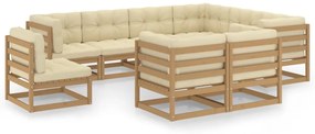 vidaXL 9pcs conj. lounge jardim e almofadões pinho maciço castanho mel