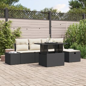 Conjunto de Sofá de Jardim com 6 Peças e Almofadas em Rattan Preto