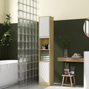 Coluna Casa de Banho com 2 Prateleiras Abertas Armário Alto para Casa de Banho 30x24x170 cm Madeira e Branco