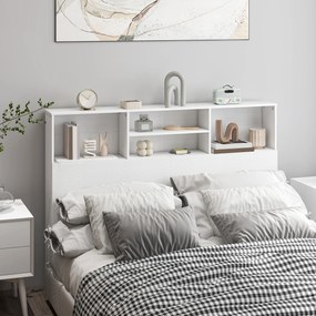 Cabeceira com pés e arrumação, acessório de cama com 4 compartimentos abertos, 140 x 19 x 103,5 cm, branco