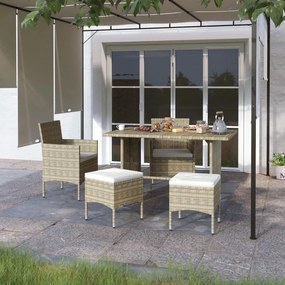 4 pcs conjunto de cadeiras e bancos de jardim vime PE bege