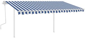 Toldo retrátil manual com postes 4x3,5 m azul e branco