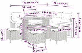 Conjunto de Sofá de Jardim 9 Peças com Almofadas Preto Rattan Poliéste