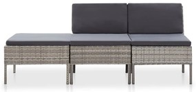 Conjunto lounge de jardim c/ almofadões 3 pcs vime PE cinzento
