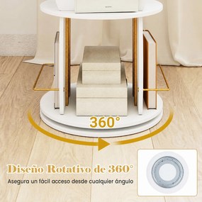 Estante Giratória para Livros de 4 Níveis, 40 x 40 x 128,5 cm, Rotação de 360°, Branco