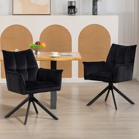 Conjunto de 2 Cadeiras de Refeição Giratórias 360° (MESA NÃO INCLUÍDA) Estofado Estofamento em Veludo Pés em Aço 63x64x85 cm Preto