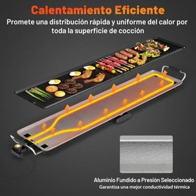 Grelhador elétrico Grelha com 2 superfícies de cozedura Termostato de 4 níveis 116,5 x 24 x 10,5 cm Preto