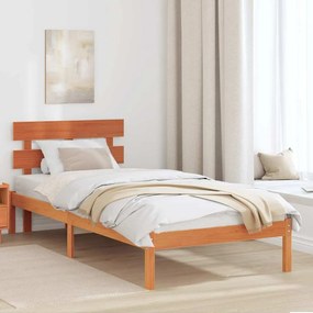 vidaXL Estrado de Cama com Cabeceira Castanho 90x190 cm Madeira Maciça de Pinho