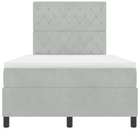 Cama Box com Colchão e Luz LED Cinza Claro 120x190 cm Veludo