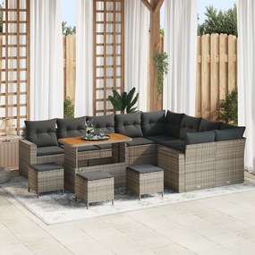 Conjunto de Sofá de Jardim vidaXL com Almofadas em Rattan Poliéster Ci
