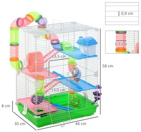 PawHut Gaiola para Hamster com 5 Plantas com Escada Alimentador Bebedo