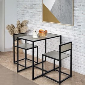 Conjunto cozinha com Mesa Compacta e 2 Cadeiras com Estrutura Metálica para Pequenos Espaços Cozinha Sala de Jantar Bistró Cinzento