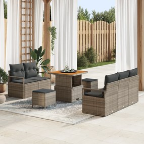 Conjunto de Sofá de Jardim de 8 Peças com Almofadas Cinza Rattan Sintético Acácia