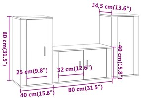 Conjunto móveis de TV 3 pcs madeira processada cinzento cimento